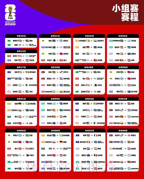 2026世界杯小组赛详细时间安排 2026世界杯小组赛详细时间安排